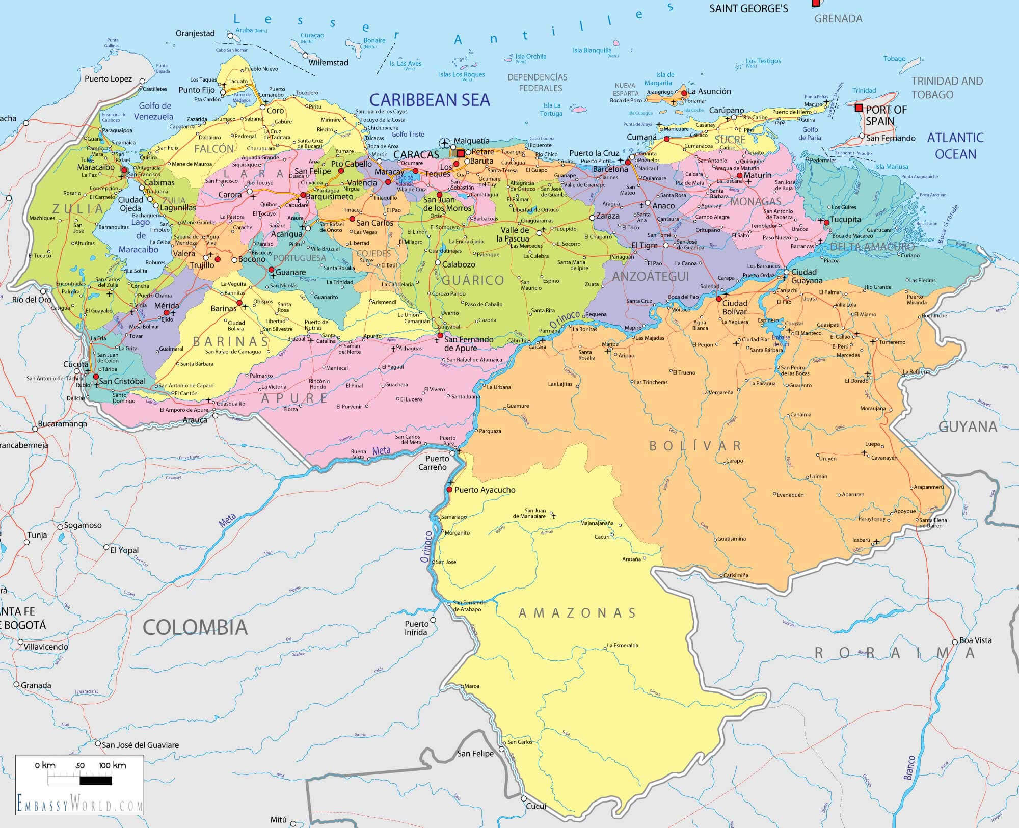 politisch karte von venezuela